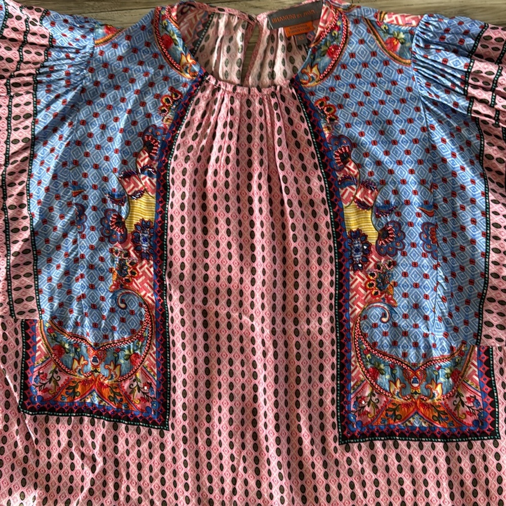 BHANUNI by JYOTI Emilia Beaded Peasant Blouse Shirt Boho Current $176 Current - Picture 9 of 16